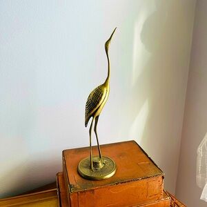 Vintage Brass Standing Crane Figurine MCM Elongated Brass Bird Sculpture